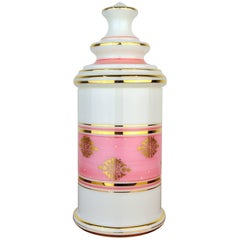 Antique Tall Baccarat Pink, White and Gilt Opaline Glass Vanity Jar