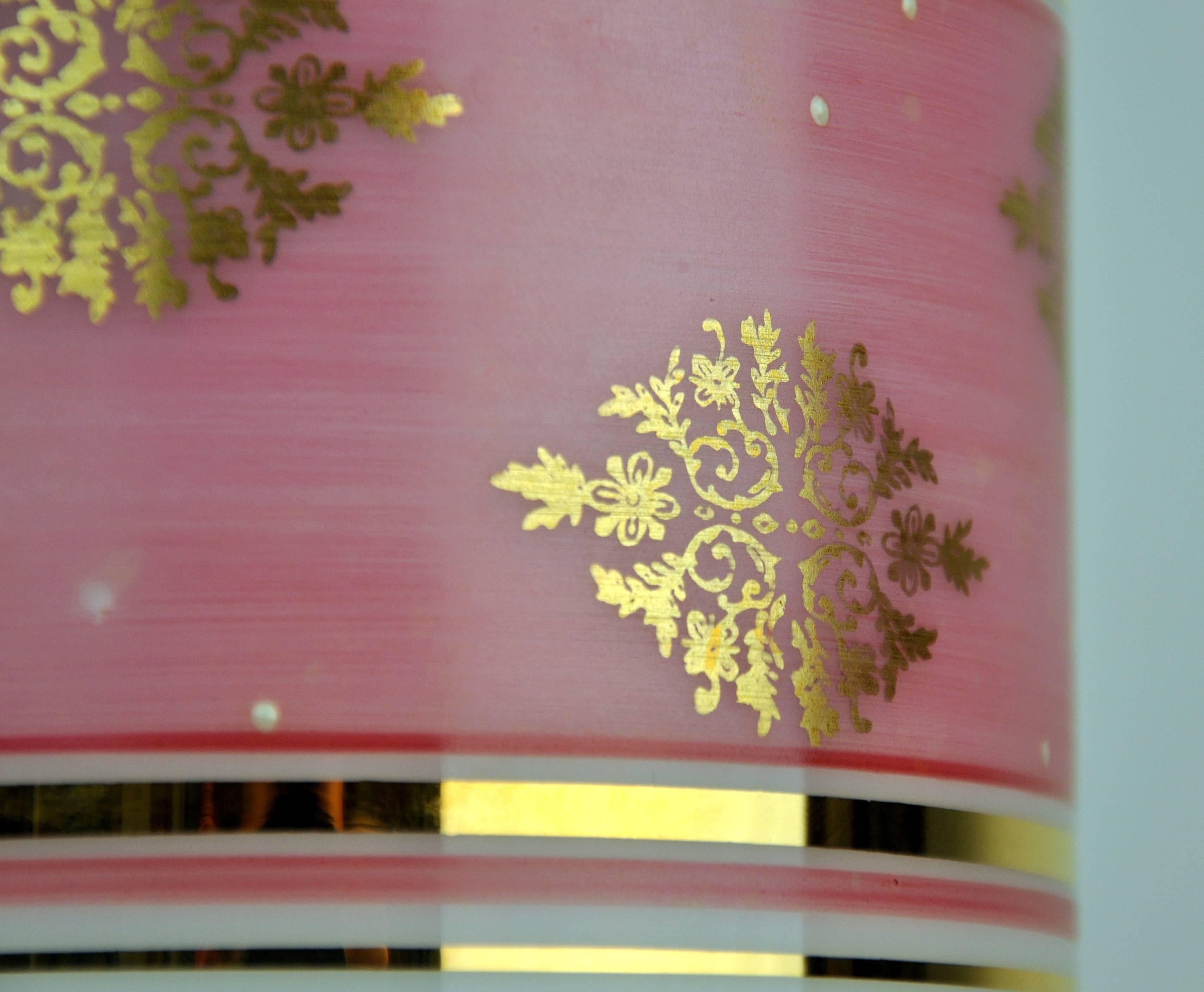 Enamel Tall Baccarat Pink, White and Gilt Opaline Glass Vanity Jar