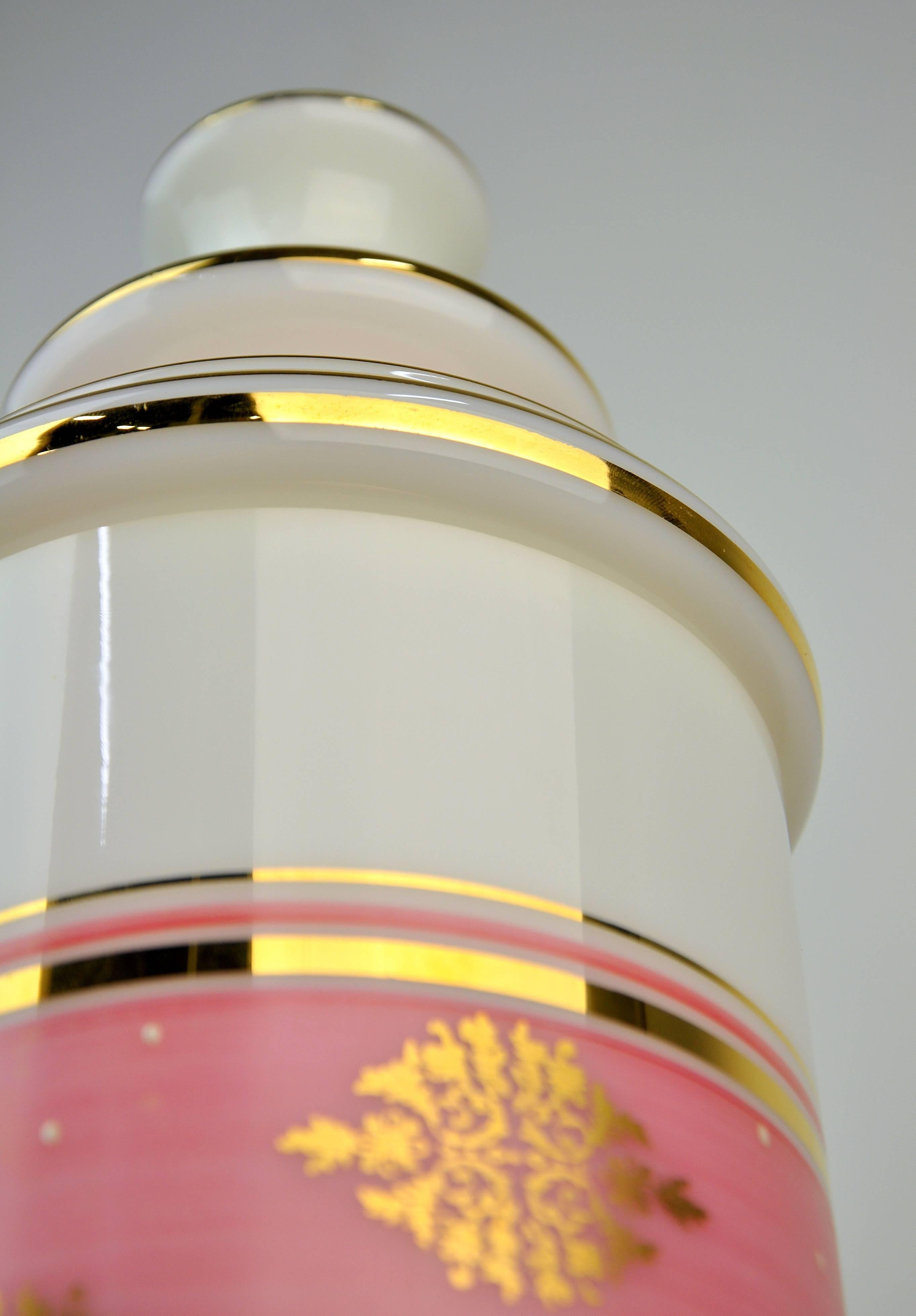 Tall Baccarat Pink, White and Gilt Opaline Glass Vanity Jar 1