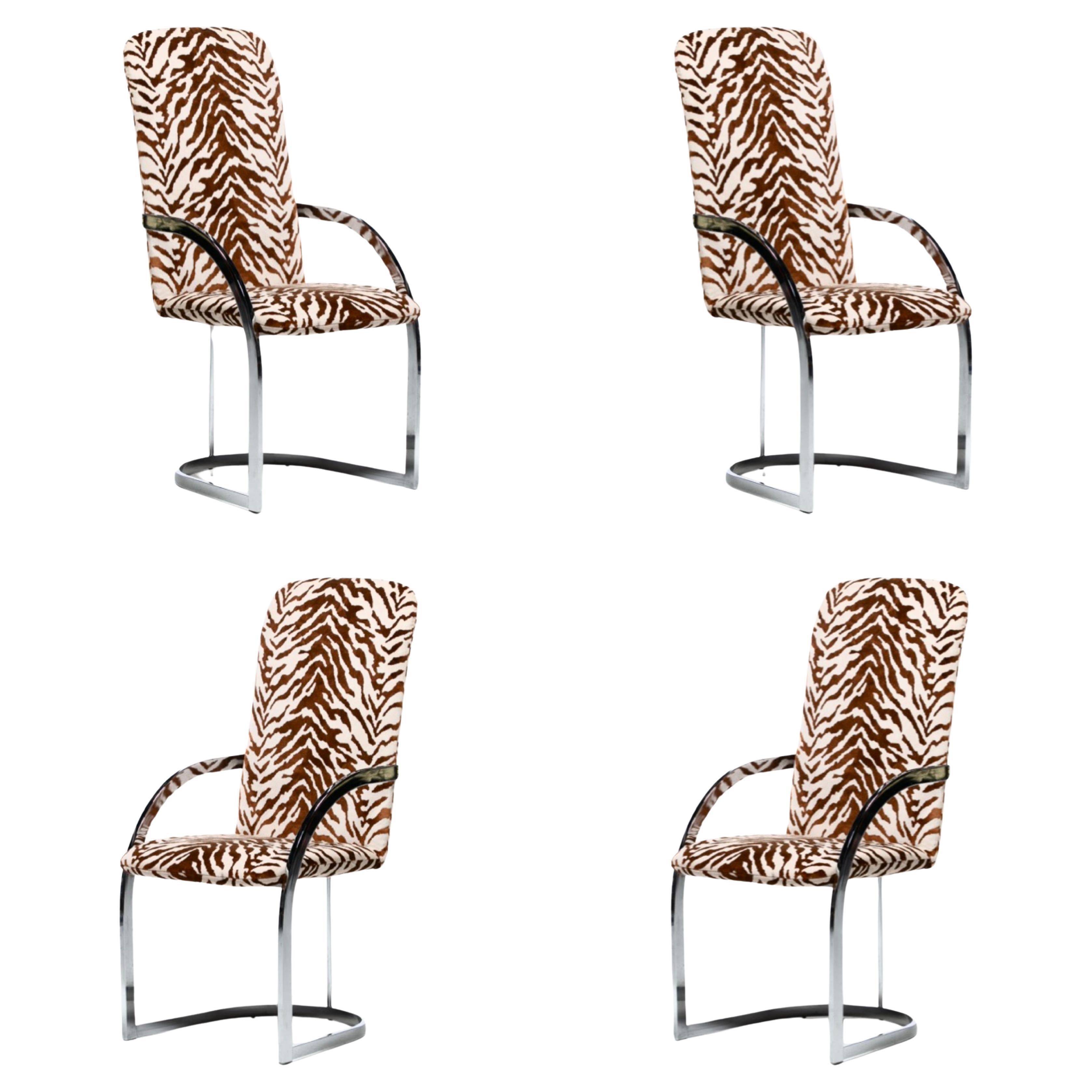 Tall Back Design Institute of America Dining Chairs in Tiger Velvet Set of 4