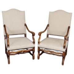 Tall Back French Mutton Leg French Nail Head Trimmed Throne Armchairs