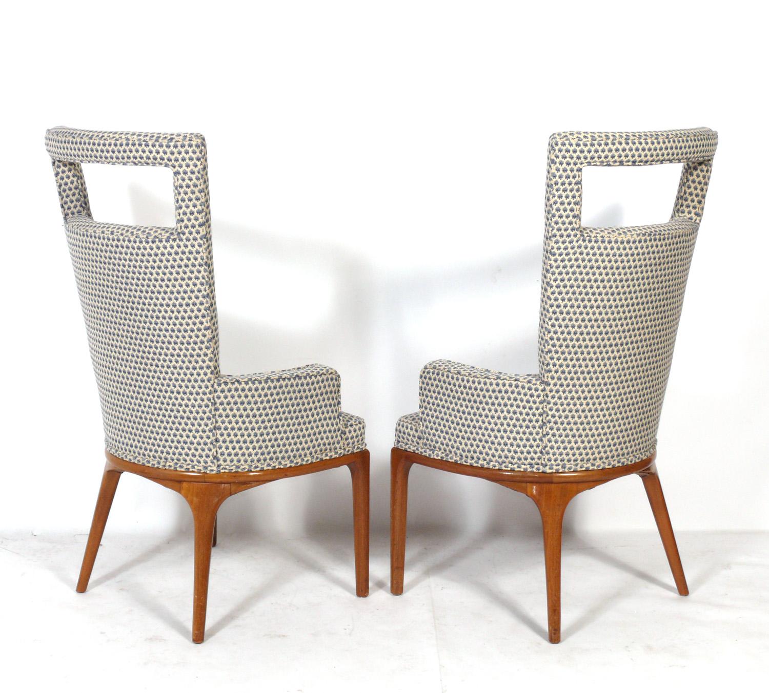 Hollywood Regency Tall Back Lounge Chairs by Tomlinson Refinished and Reupholstered For Sale