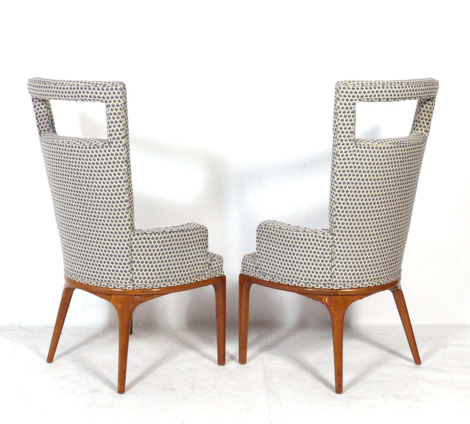 Hollywood Regency Tall Back Lounge Chairs by Tomlinson Refinished and Reupholstered