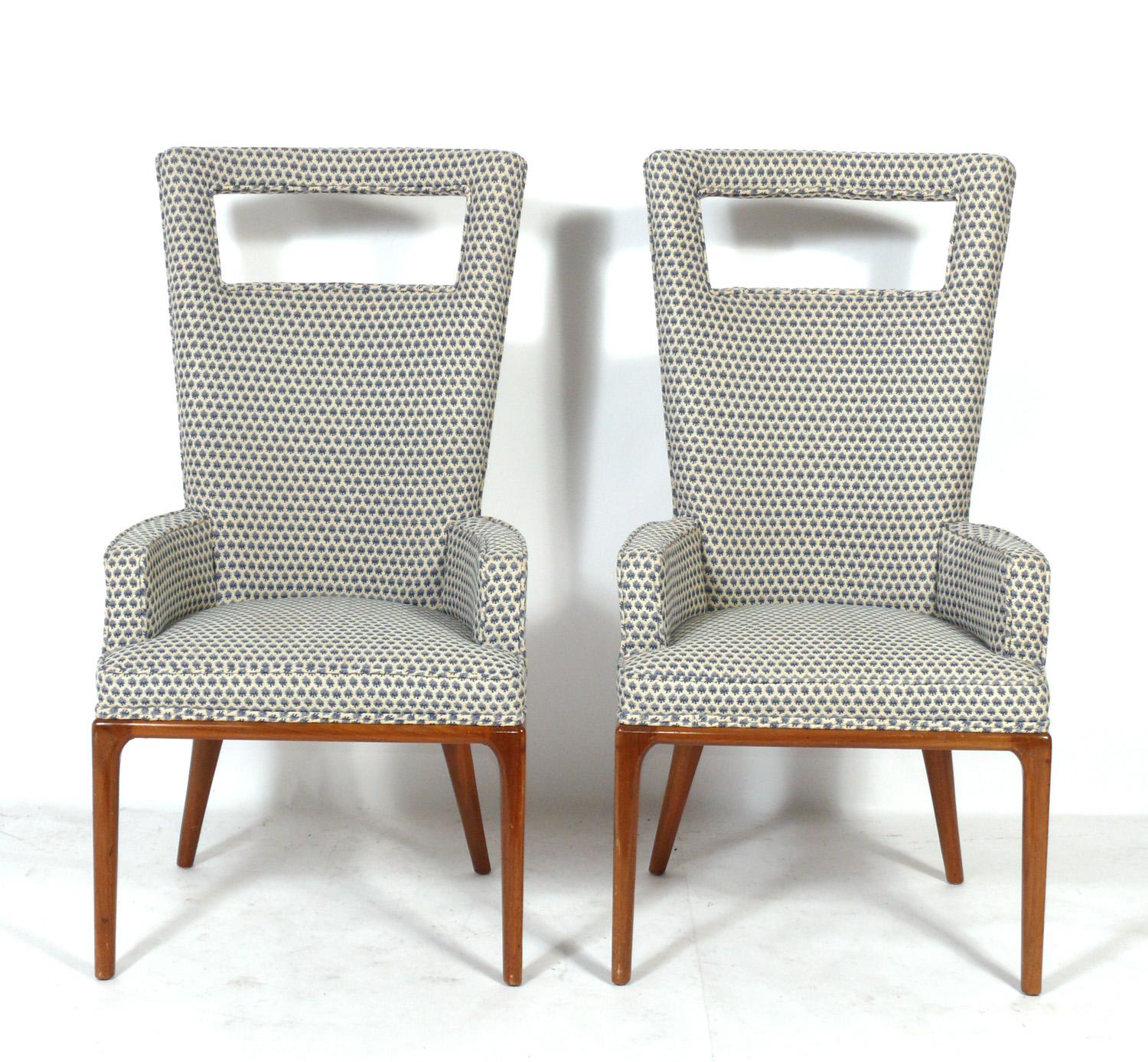 American Tall Back Lounge Chairs by Tomlinson Refinished and Reupholstered For Sale