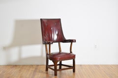 Tall Back Mahogany and Tufted Naugahyde Upholstered Armchair