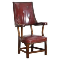 Tall Back Mahogany and Tufted Naugahyde Upholstered Armchair
