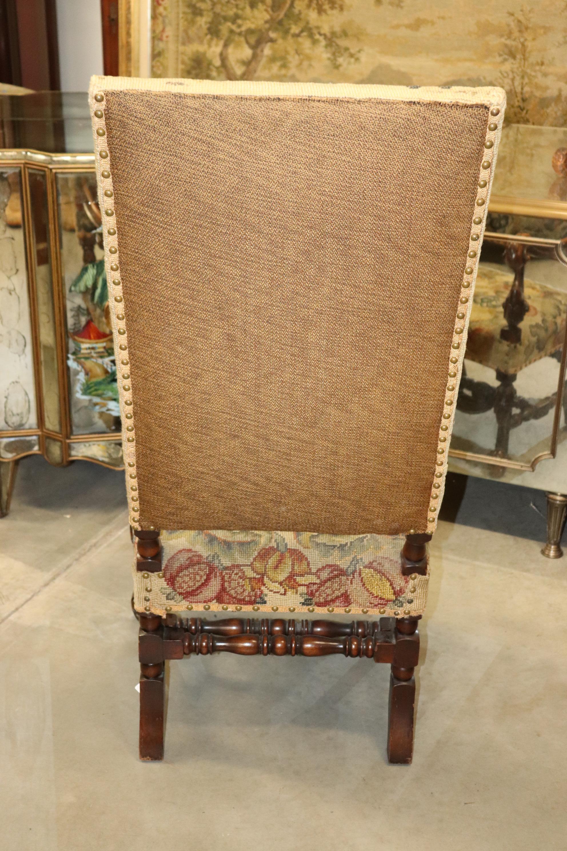 Tall Back Needlepoint and Petit Point Carved Walnut French Louis XV Armchair For Sale 7