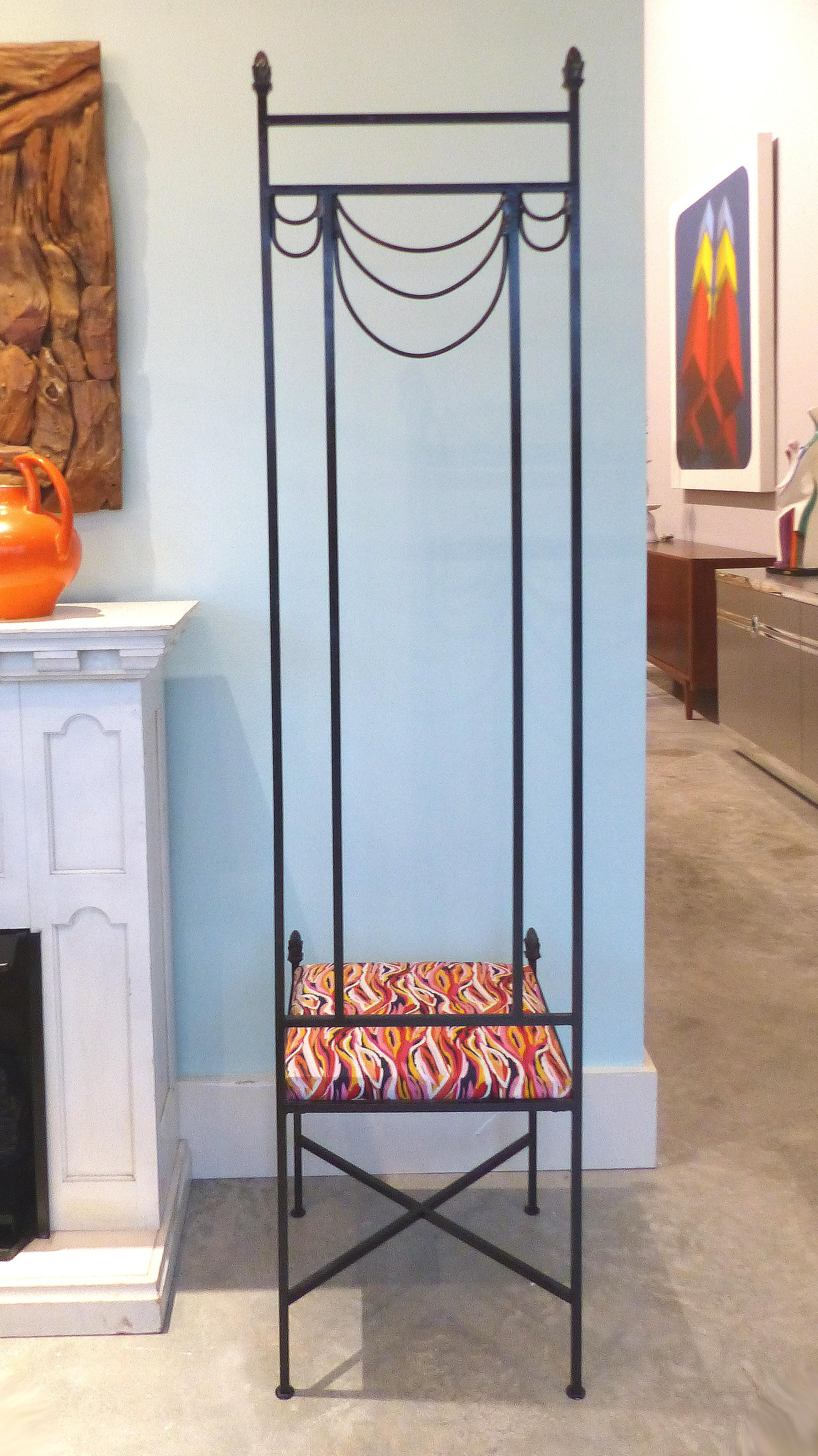 Tall Back Sculptural Wrought Iron Chair in the Manner of Mackintosh In Good Condition In Miami, FL