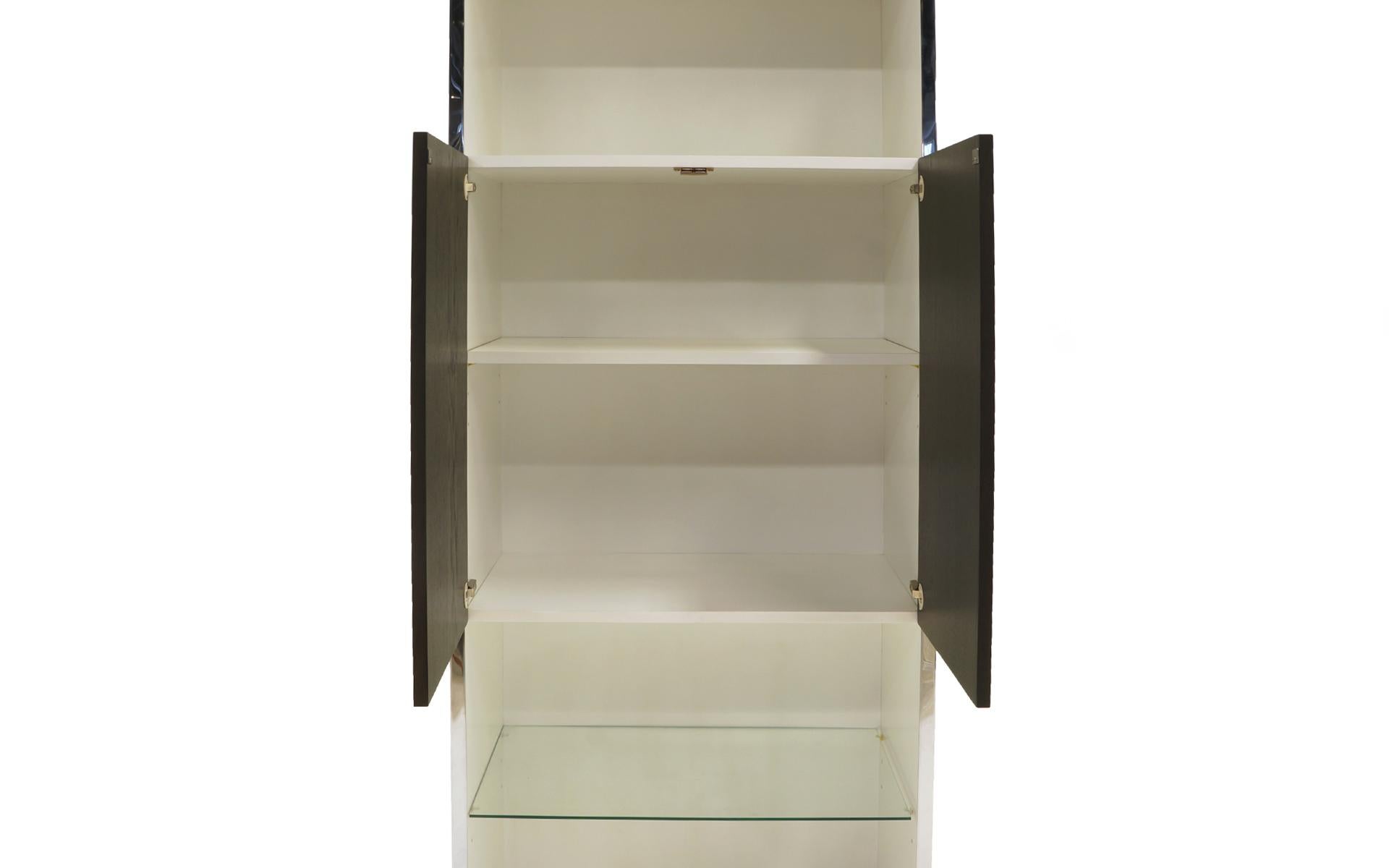 Mid-Century Modern Tall Bar / Storage Cabinet by Milo Baughman.  White,  Chrome Trim, Ebony Doors.