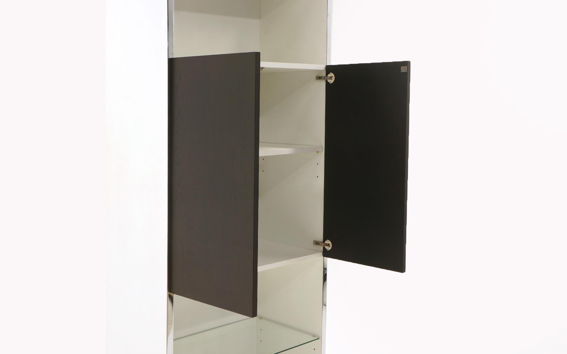 American Tall Bar / Storage Cabinet by Milo Baughman.  White,  Chrome Trim, Ebony Doors.