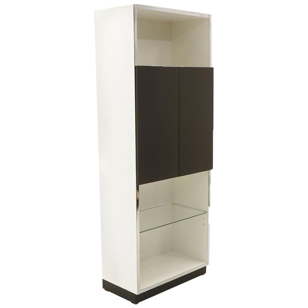 Tall Bar / Storage Cabinet by Milo Baughman.  White,  Chrome Trim, Ebony Doors.