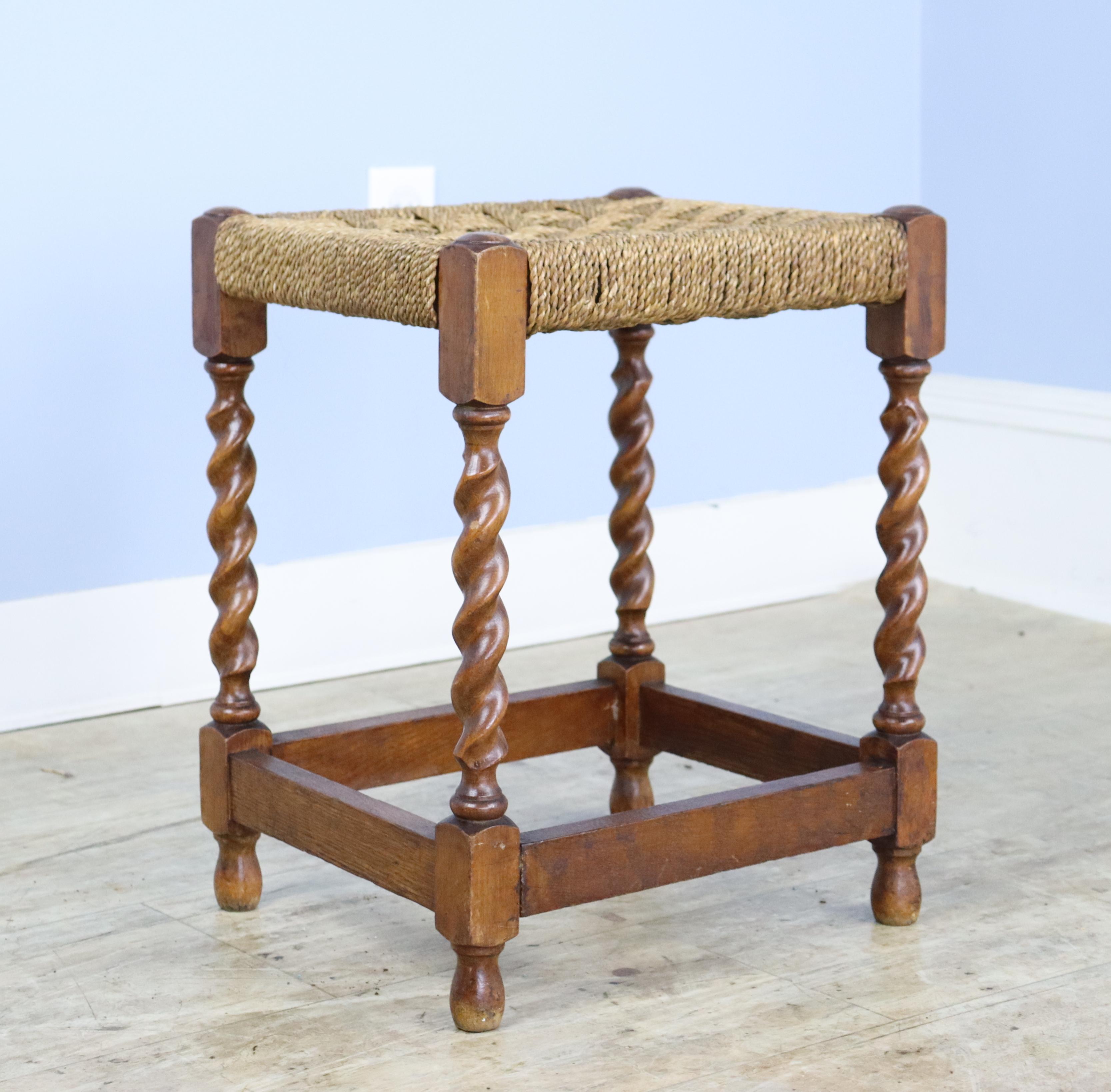 A taller version of the traditional English string stool complete with elegant patterned woven seat. Small enough to tuck away for extra seating, but so pretty it should be on display! Sturdy enough to use as a chair, pulled up to a desk or writing