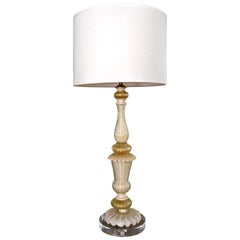 Tall Murano Italian Glass Cream & Gold Table Lamp
