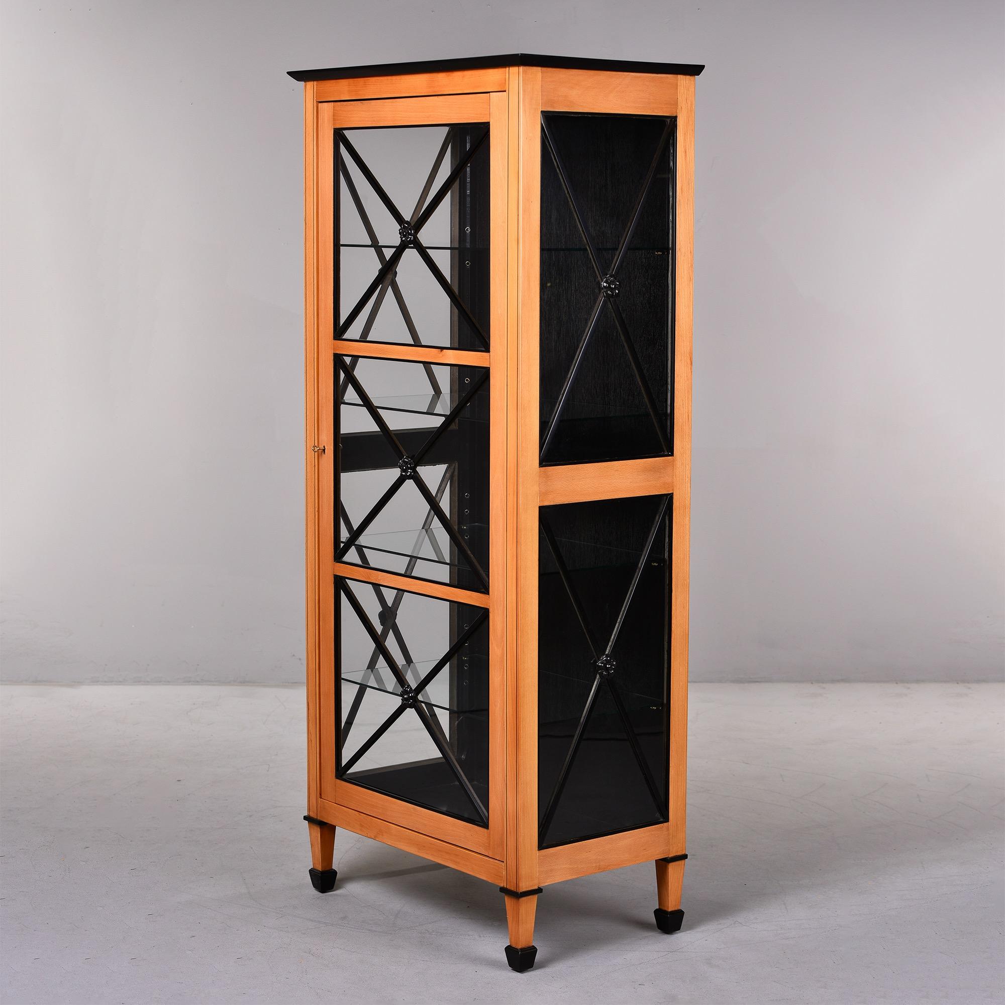 English Tall Bespoke Deco Inspired Maple Glazed Cabinet For Sale