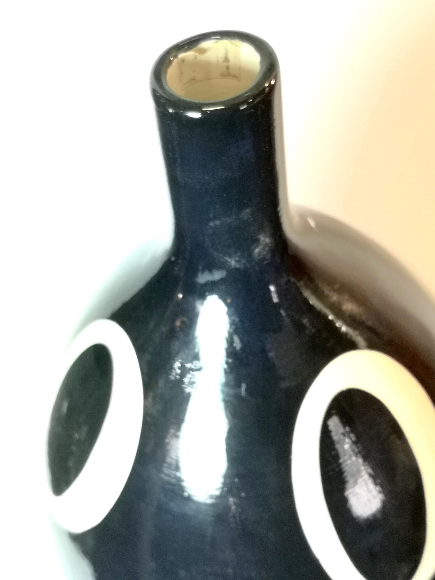Ceramic Tall Bicolor Black and White Floor Vase, 1960’s '5394' For Sale