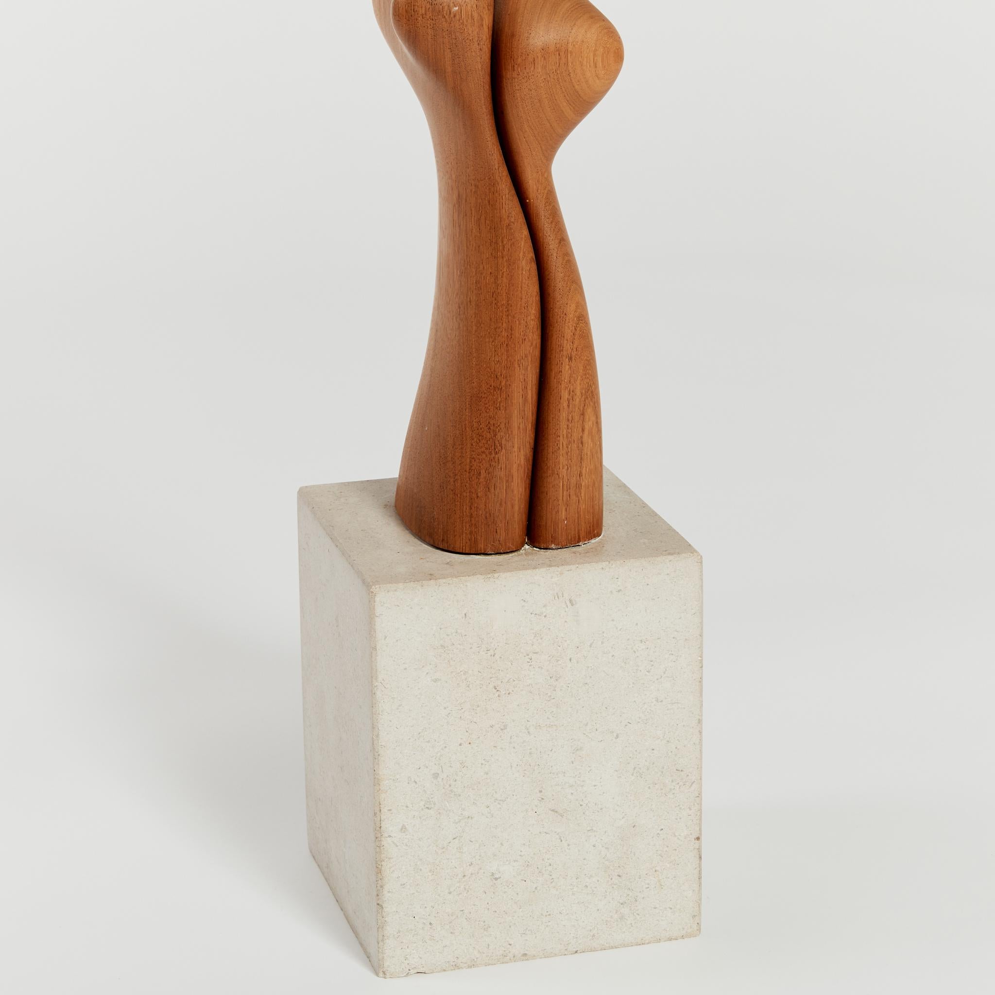Tall Biomorphic Wood Floor Sculpture with Concrete Plinth 4