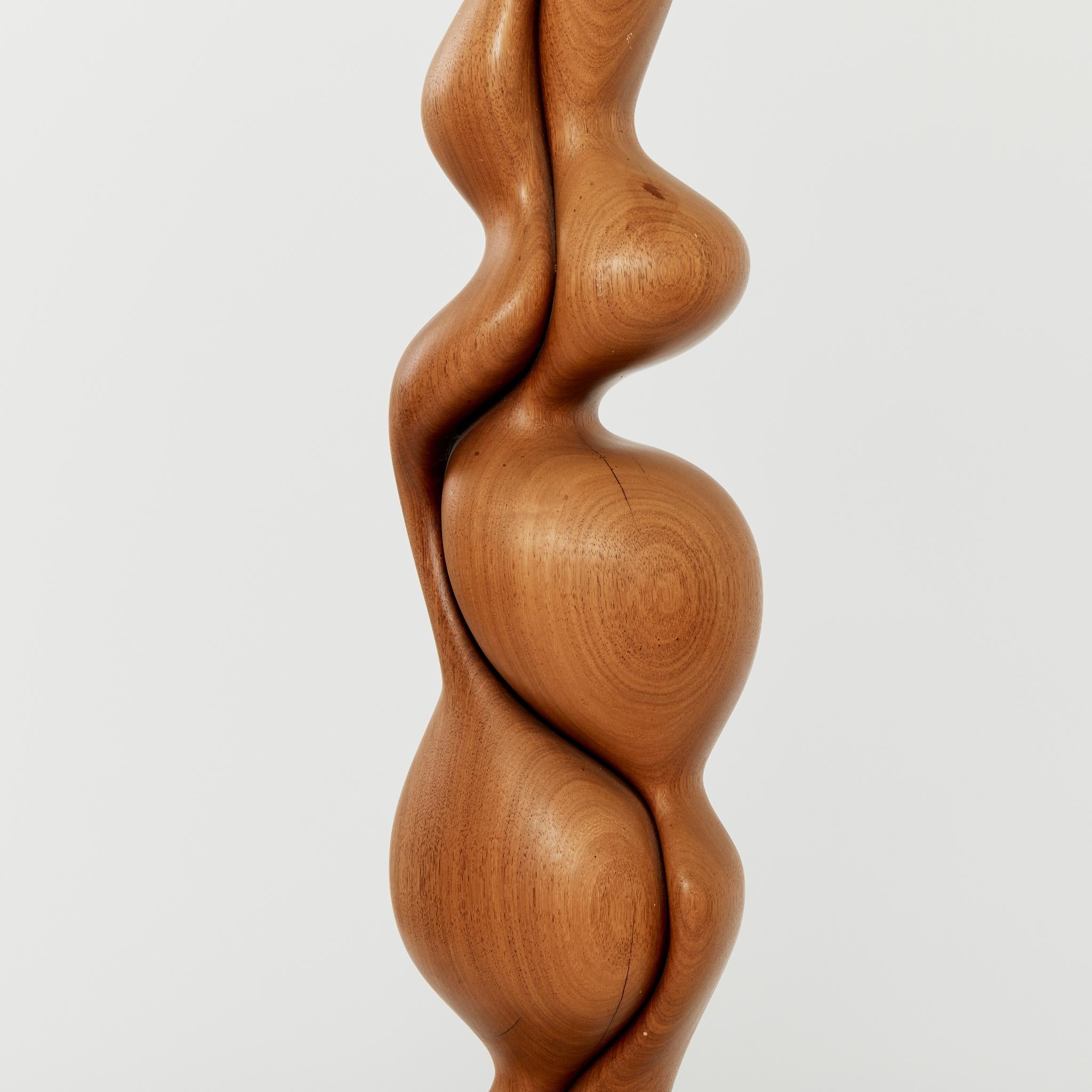 Tall Biomorphic Wood Floor Sculpture with Concrete Plinth 6