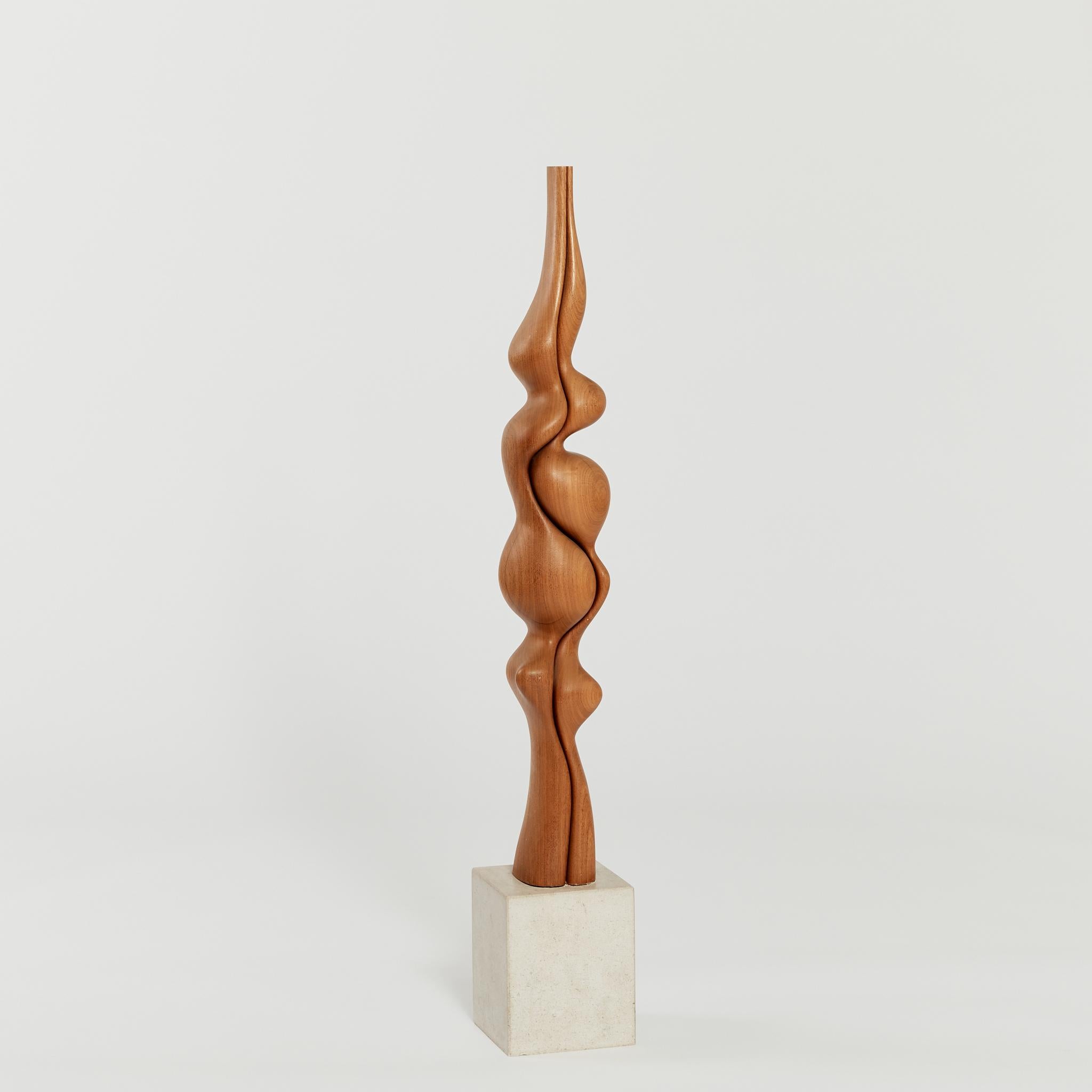 Tall Biomorphic Wood Floor Sculpture with Concrete Plinth 8
