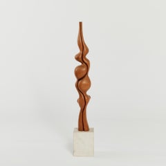 Tall Biomorphic Wood Floor Sculpture with Concrete Plinth