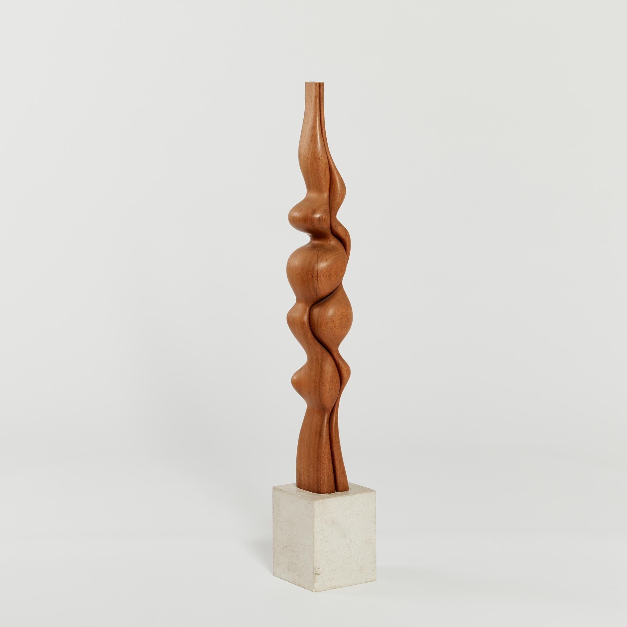 Organic Modern Tall Biomorphic Wood Floor Sculpture with Concrete Plinth