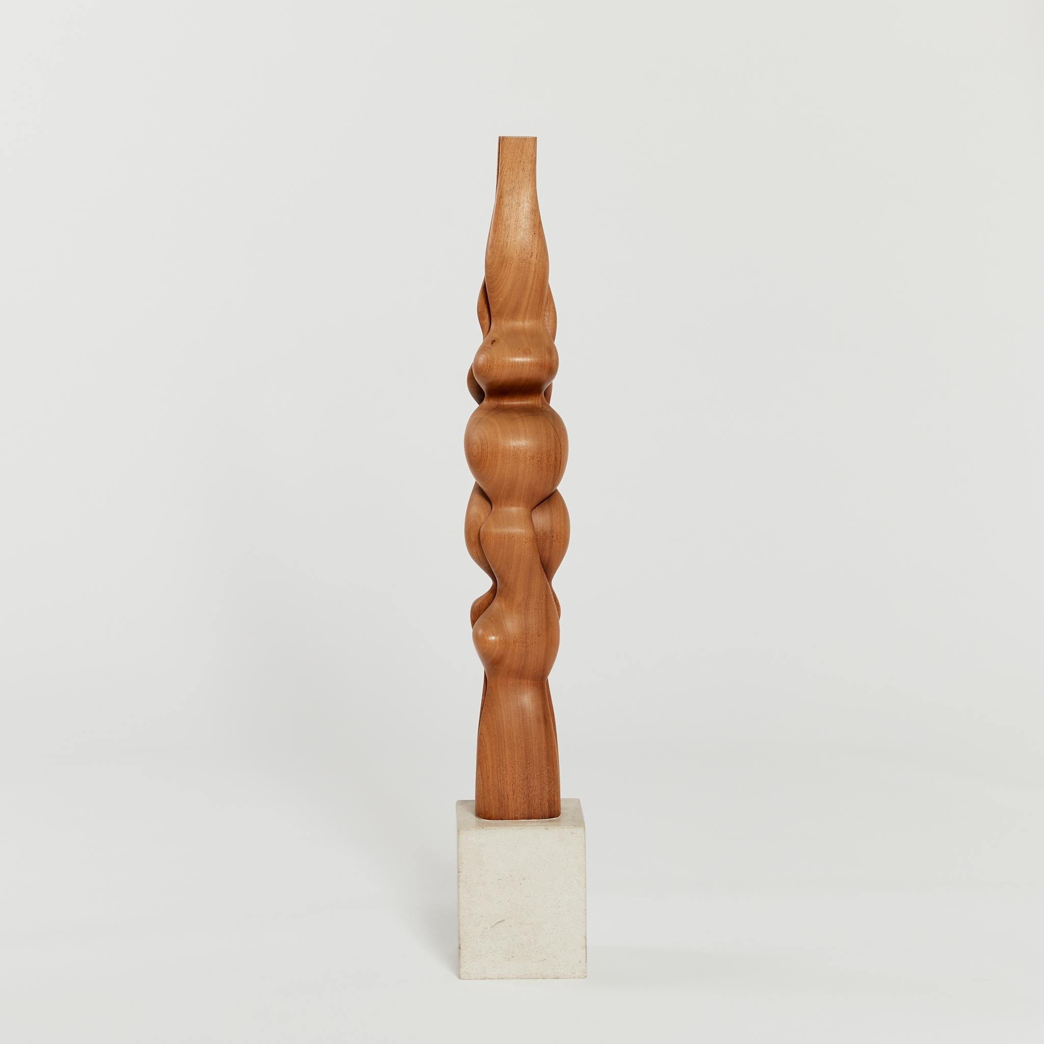 English Tall Biomorphic Wood Floor Sculpture with Concrete Plinth