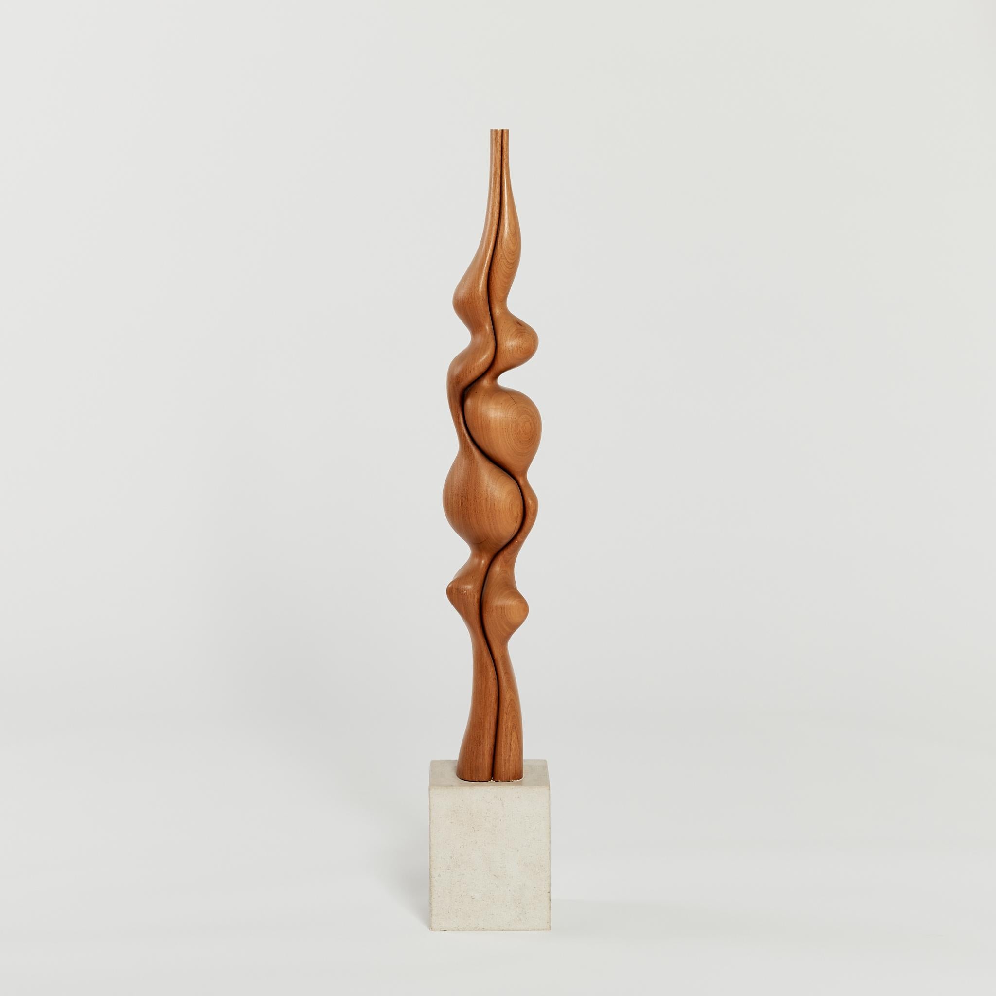 Late 20th Century Tall Biomorphic Wood Floor Sculpture with Concrete Plinth