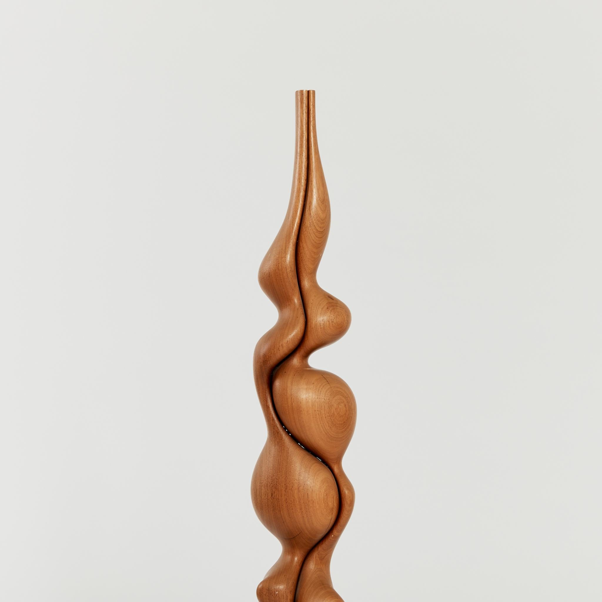 Tall Biomorphic Wood Floor Sculpture with Concrete Plinth 1