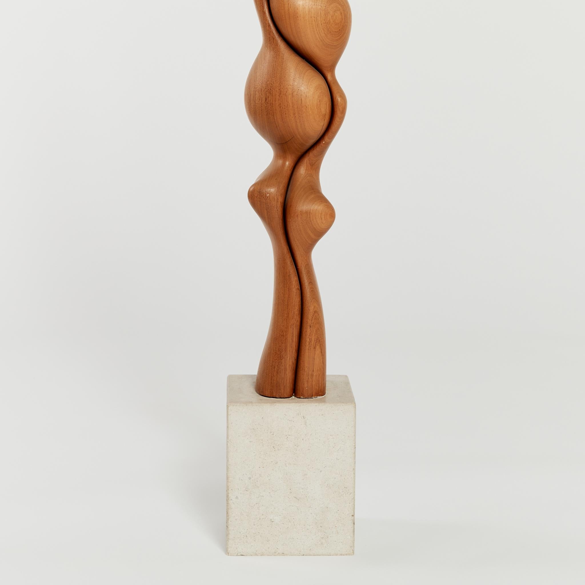 Tall Biomorphic Wood Floor Sculpture with Concrete Plinth 2