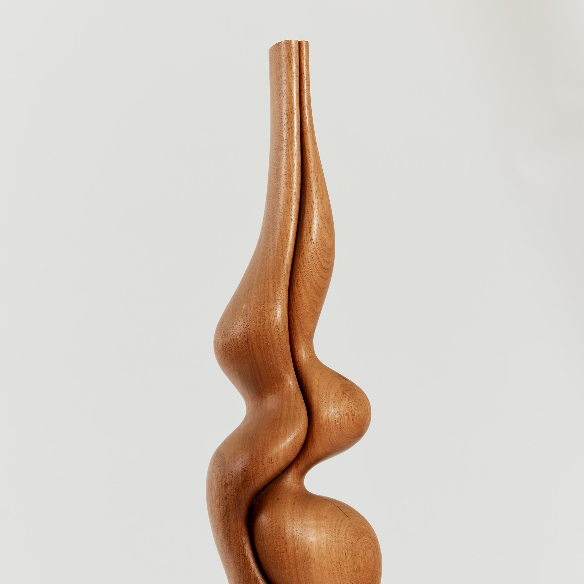 Tall Biomorphic Wood Floor Sculpture with Concrete Plinth 3