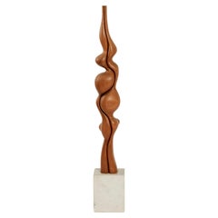 Tall Biomorphic Wood Floor Sculpture with Concrete Plinth