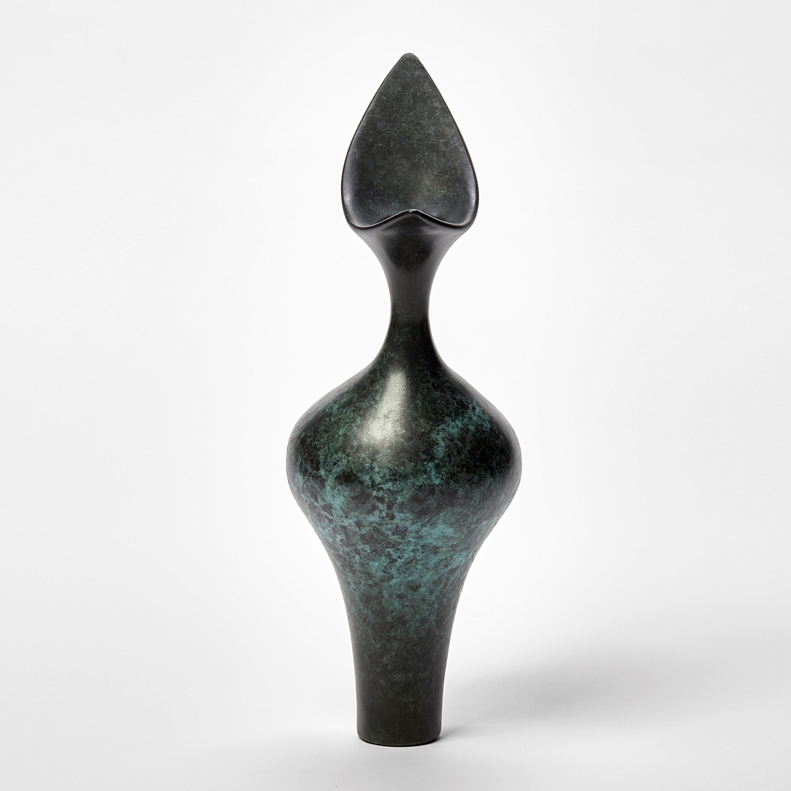 Tall Bird Form, dark grey & jade abstract bronze sculpture by Vivienne Foley In New Condition For Sale In London, GB