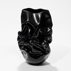 Tall Black Crumpled Form No 94, a Ceramic Vessel by Nicholas Arroyave-Portela