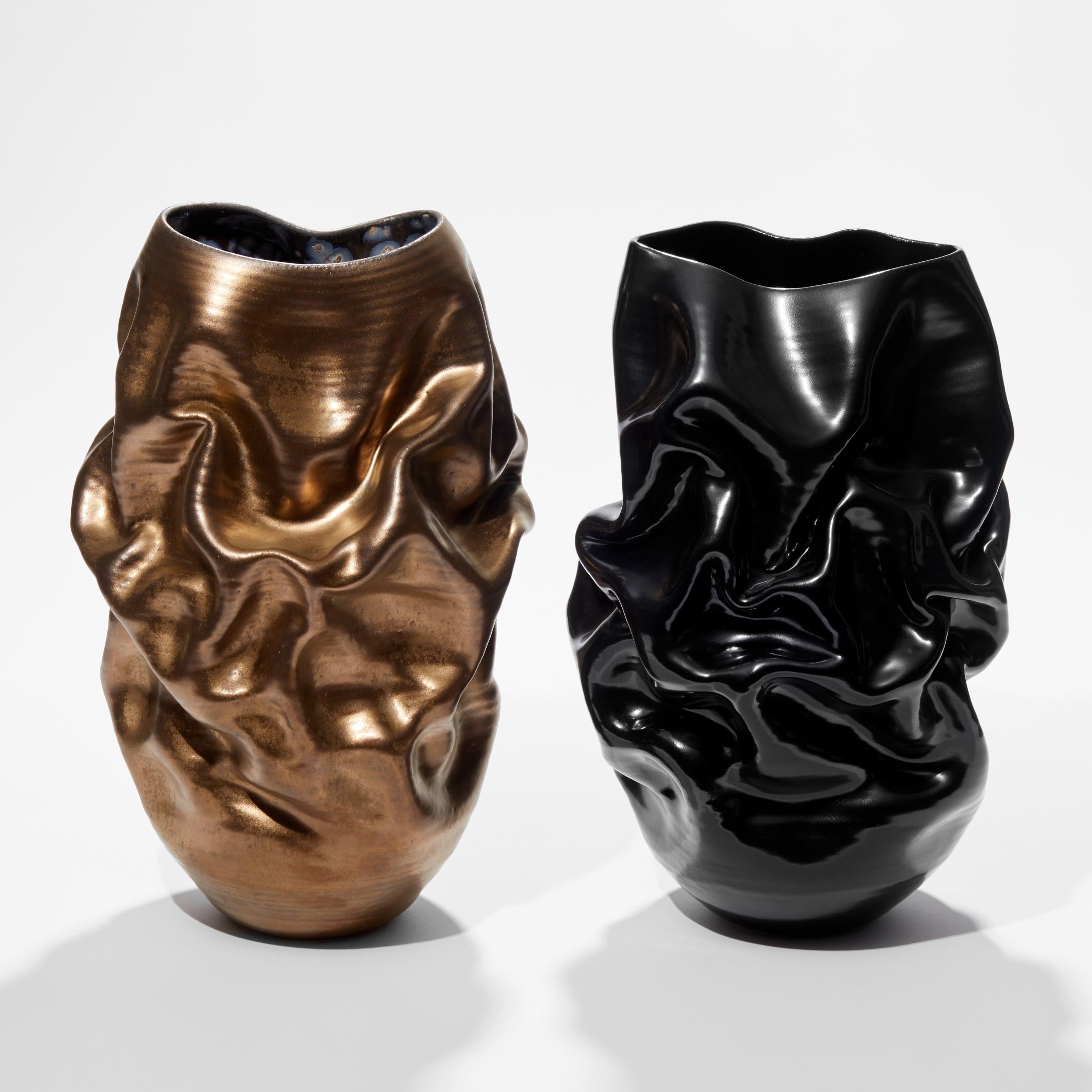 Contemporary Tall Black Crumpled Form No 94, a Ceramic Vessel by Nicholas Arroyave-Portela For Sale