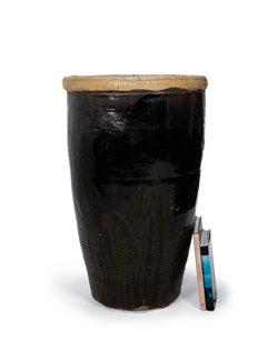 Tall Black Glazed Terracotta Storage Jar