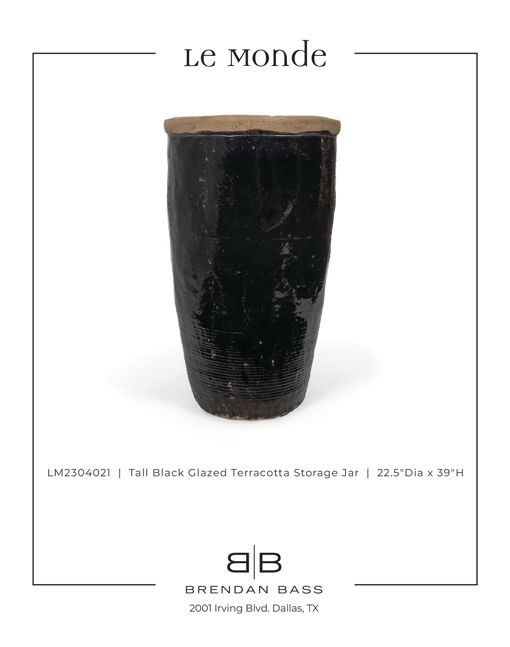 20th Century Tall Black Glazed Terracotta Storage Jar For Sale