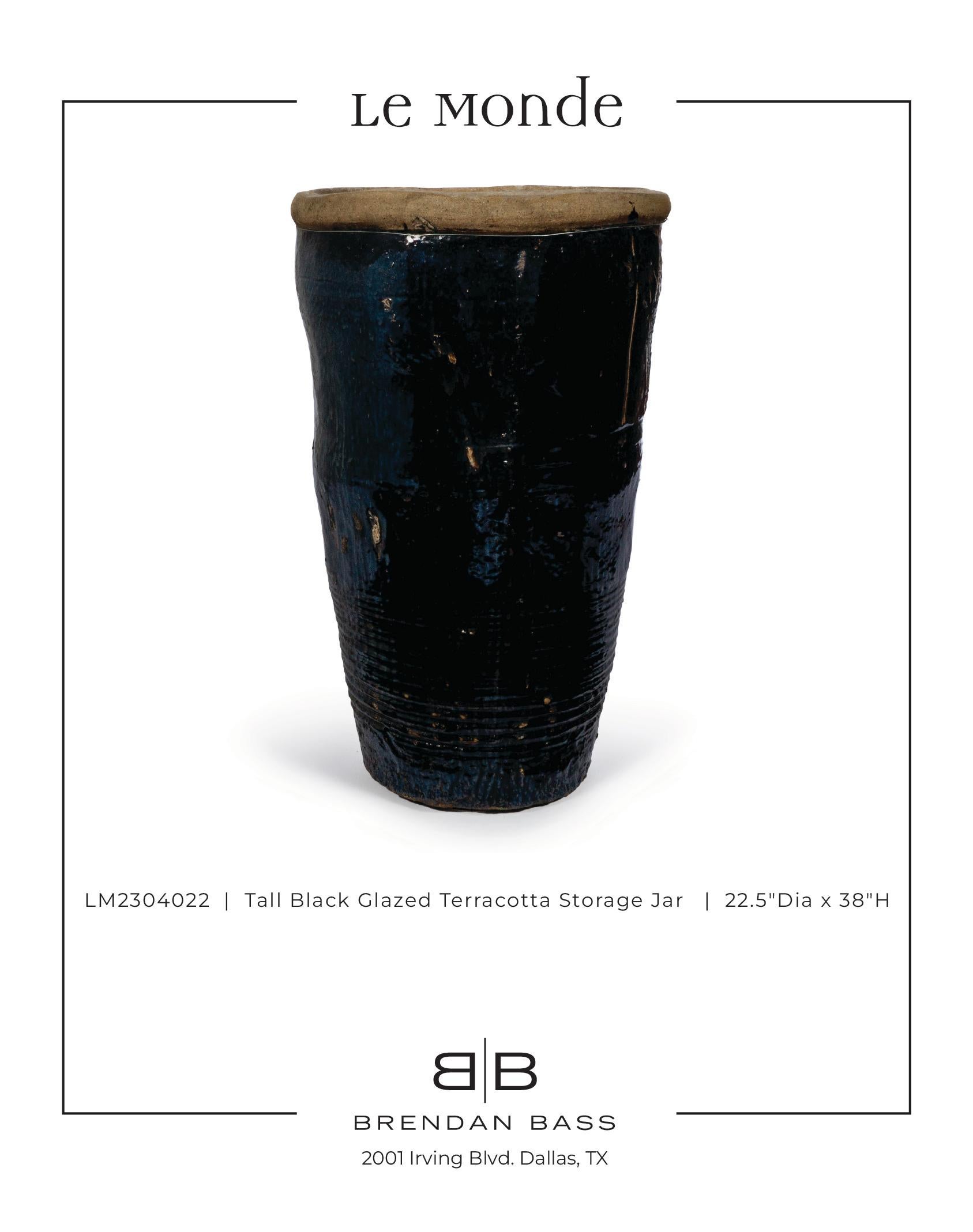 Tall Black Glazed Terracotta Storage Jar For Sale 1