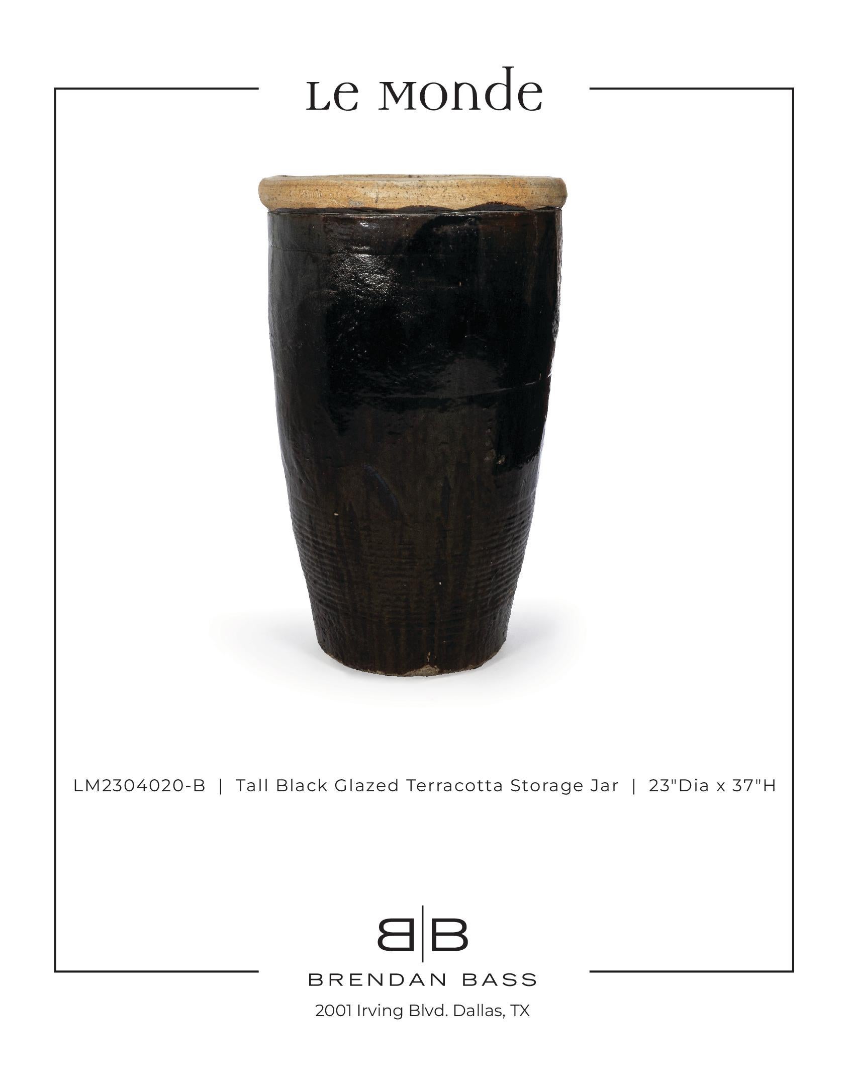 20th Century Tall Black Glazed Terracotta Storage Jar For Sale