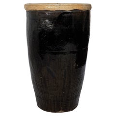 Tall Black Glazed Terracotta Storage Jar