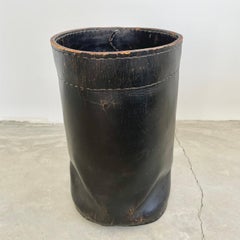 Tall Black Leather Waste Basket, 1960s France