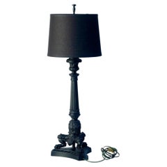 Tall Black Metal Candlestick Lamp on Tripod Base