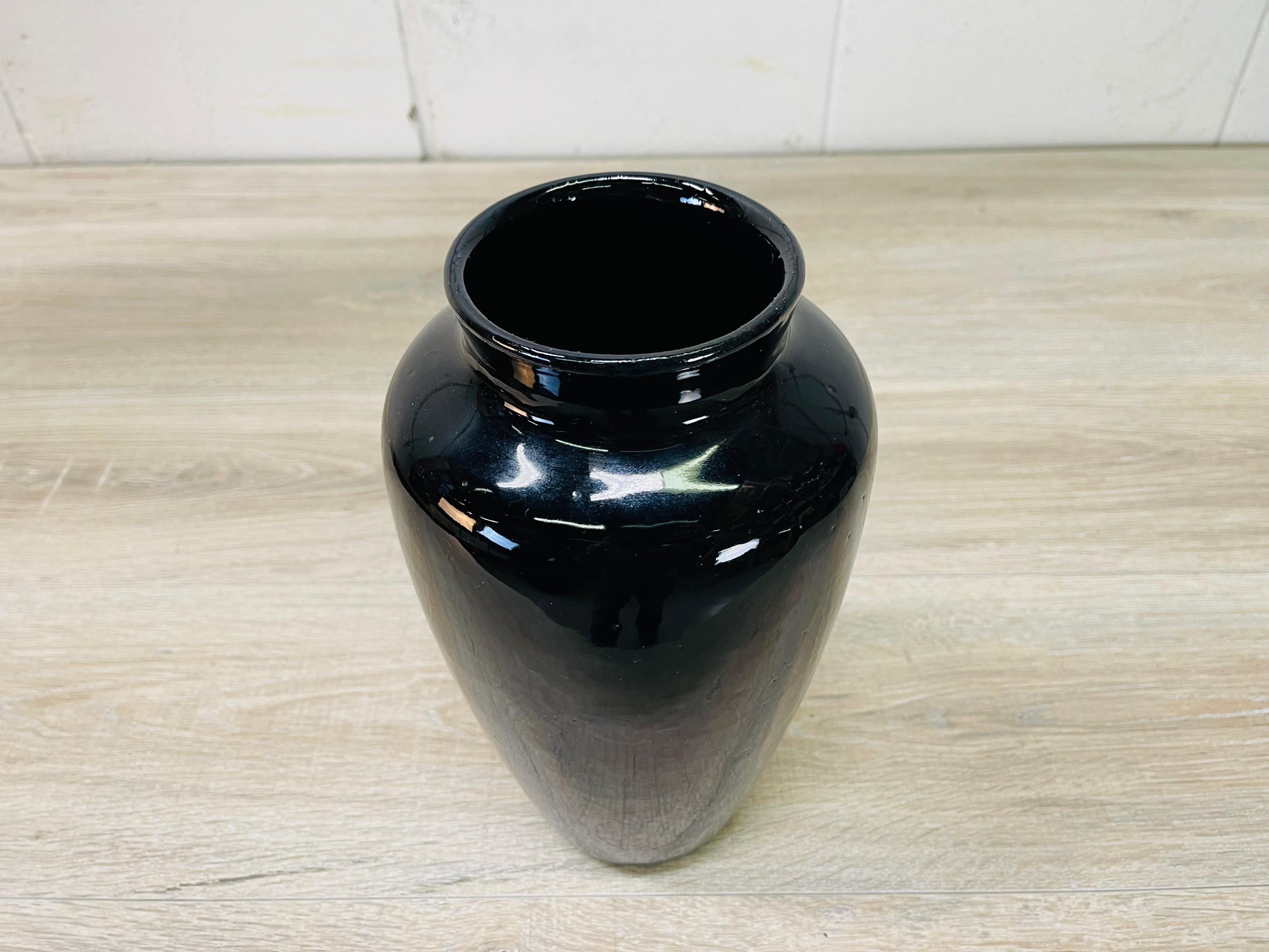 Mid-Century Modern Tall Black Pottery Vase