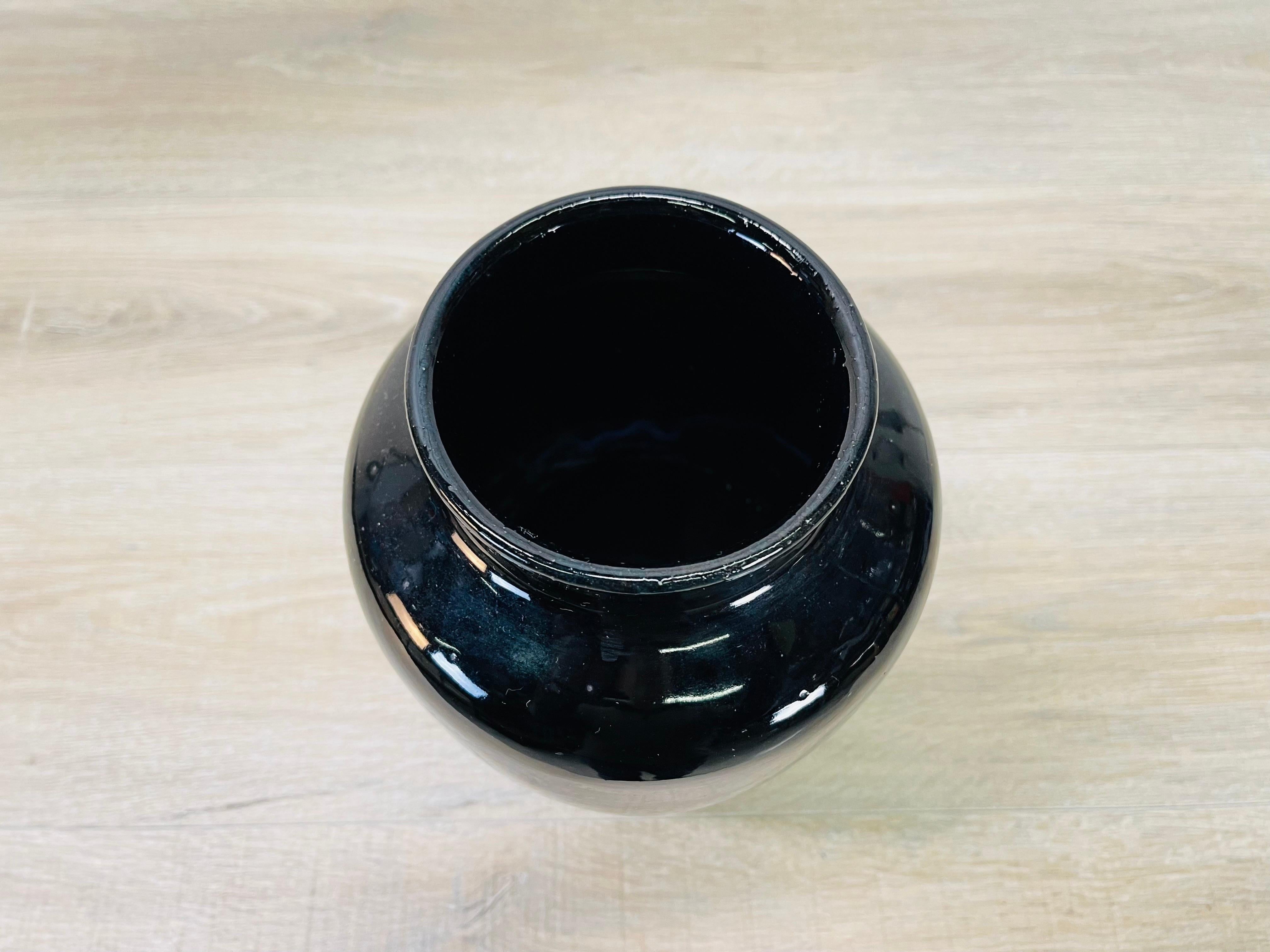 Tall Black Pottery Vase In Good Condition In Amherst, NH