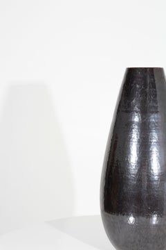 Tall Black Vase with Hammered Steel Finish