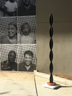 Tall Blackened Solid Wood Vertical Totem with Cherry Base by Dave Lasker