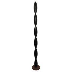 Tall Blackened Solid Wood Vertical Totem with Cherry Base by Dave Lasker