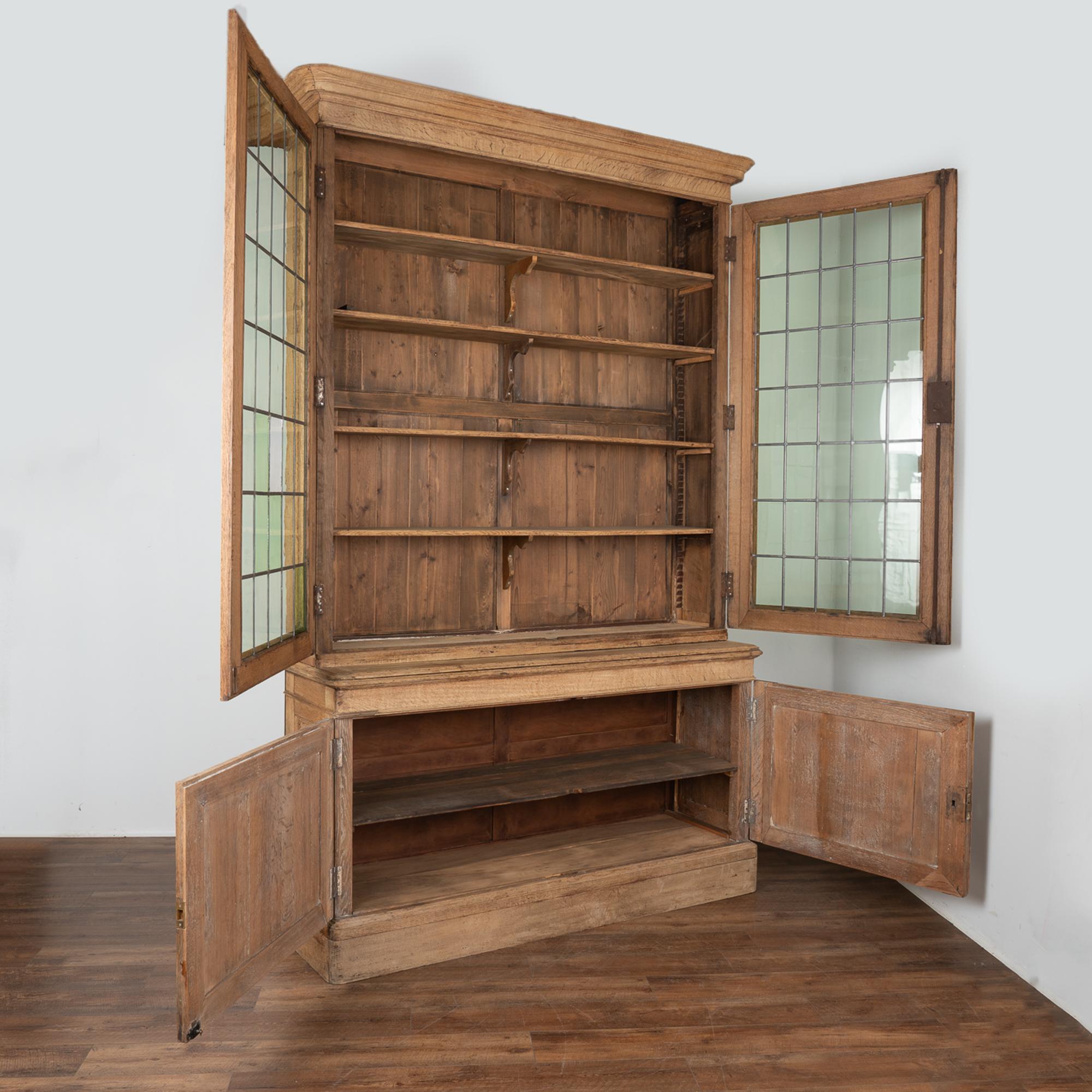 Country Tall Bleached Oak Bookcase Display Cabinet, France circa 1860