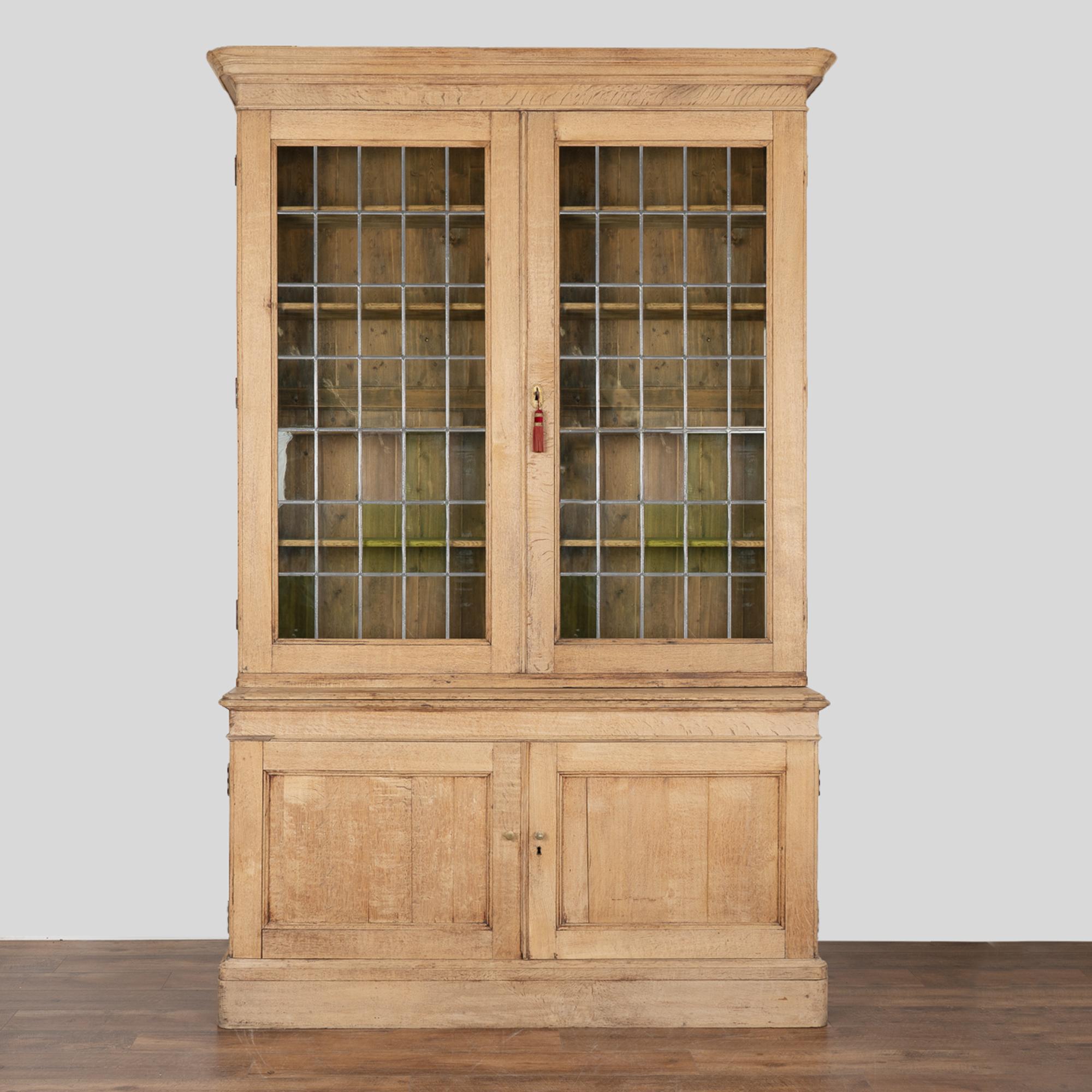 French Tall Bleached Oak Bookcase Display Cabinet, France circa 1860