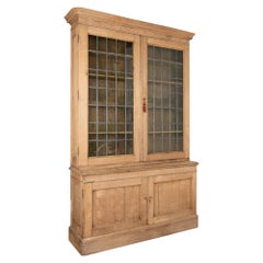 Tall Bleached Oak Bookcase Display Cabinet, France circa 1860