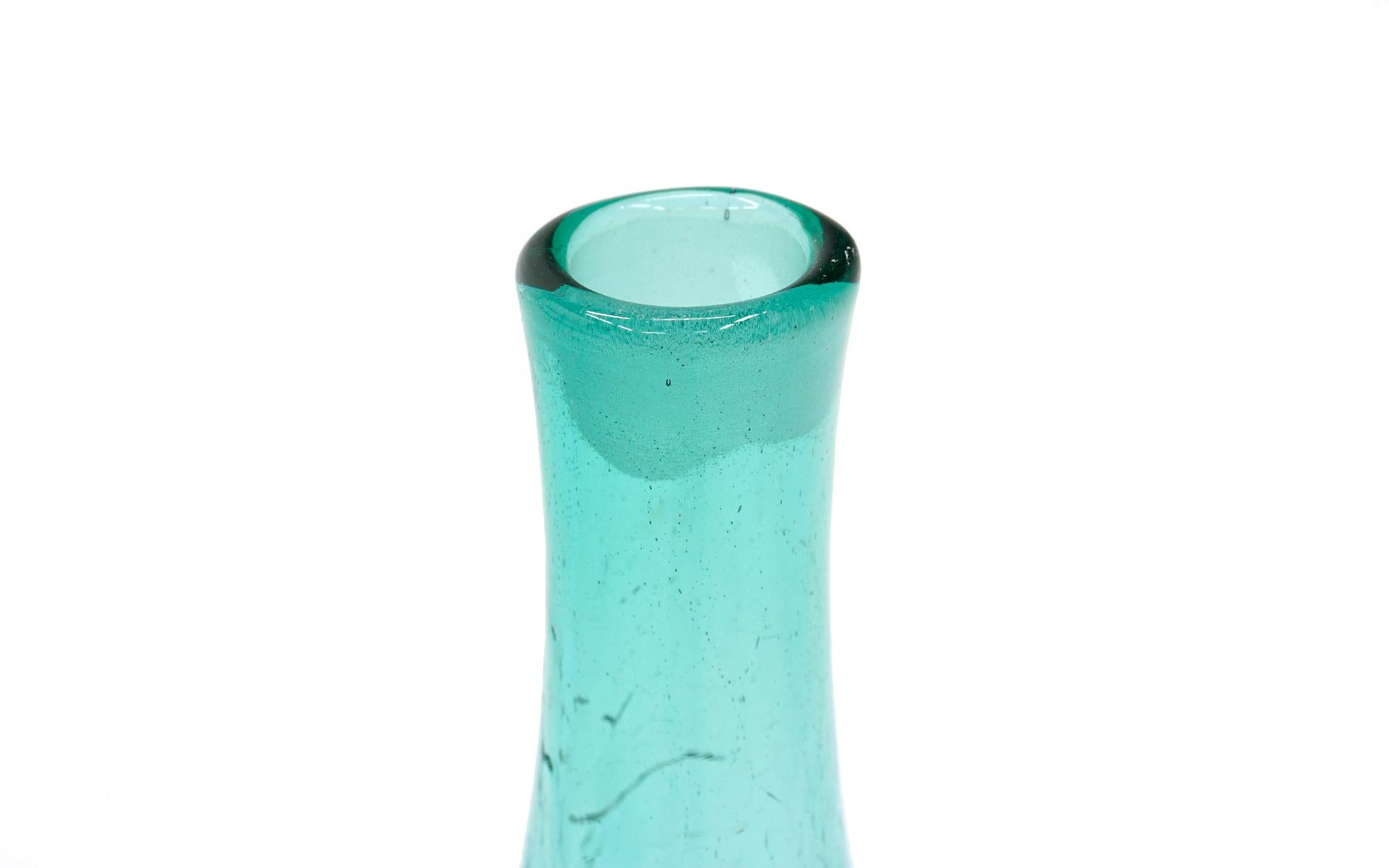 Mid-20th Century Tall Blenko Green Crackle Glass Decanter with Original Stopper, Mint Conditon