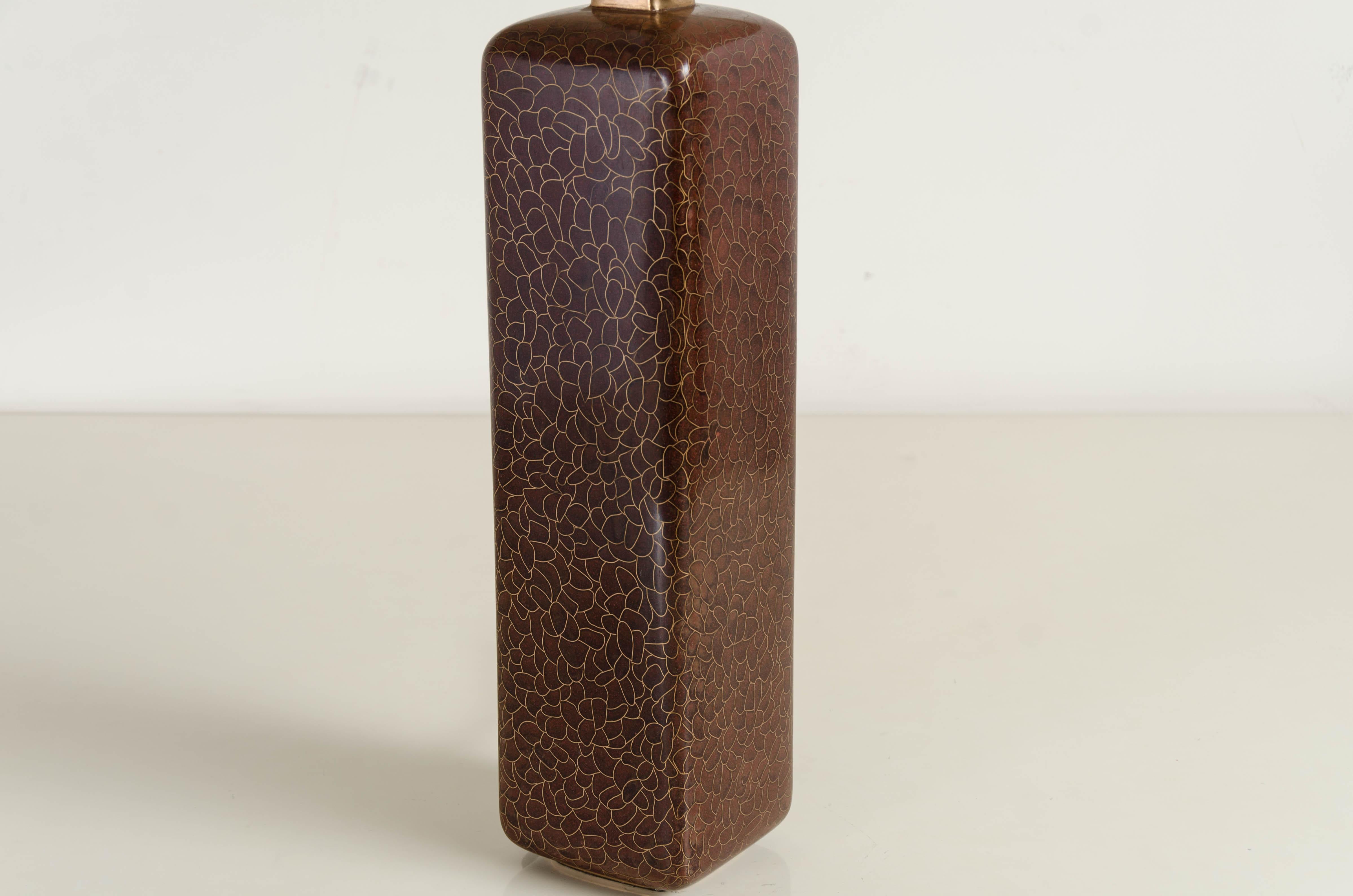Chinese Tall Block Web Table Lamp in Fig Color by Robert Kuo, Limited Edition For Sale